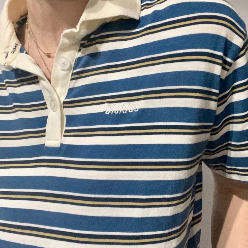 Dickies Striped Blue and White Crop Polo